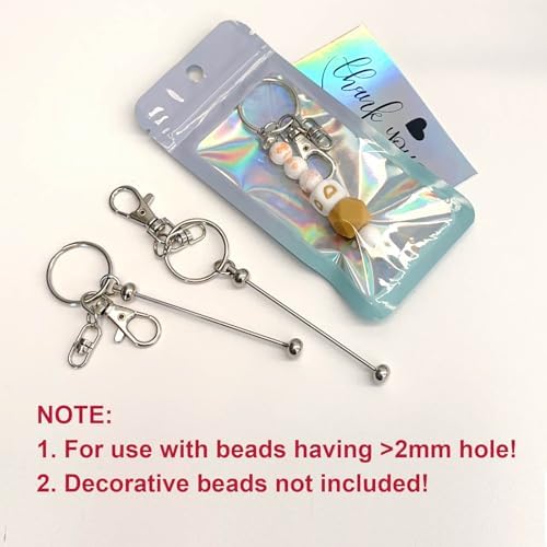 42/84/126 Pcs Beadable Keychain Bars Bulk Blank DIY Beaded Keychain Making Supplies with Bag Thank You Card