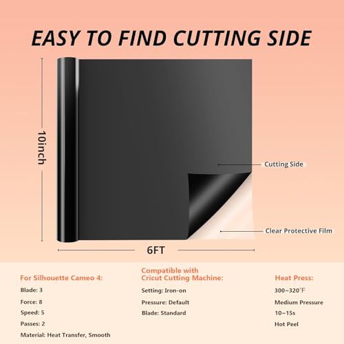 HTVRONT Puff Vinyl Heat Transfer, 10" x 6ft Black Puff Vinyl