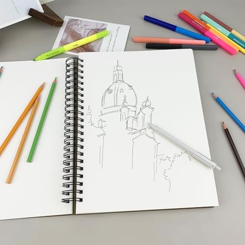 DSTELIN Hardcover Sketchbook, 100 Sheets Spiral Bound Sketch Pad (100 GSM Sketch Paper), 9" x 12" Drawing Paper Pad for Marker, Painting, Drawing and Sketching