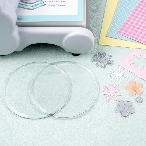 2 Pack 5 inch Clear Acrylic Circular Cutting Pads for Die Cutting Machine, Polycarbonate Plastic Cutting Pads Die Cutting Plates for Embossing Crafting, DIY Scrapbooking Paper Crafts Arts Tools