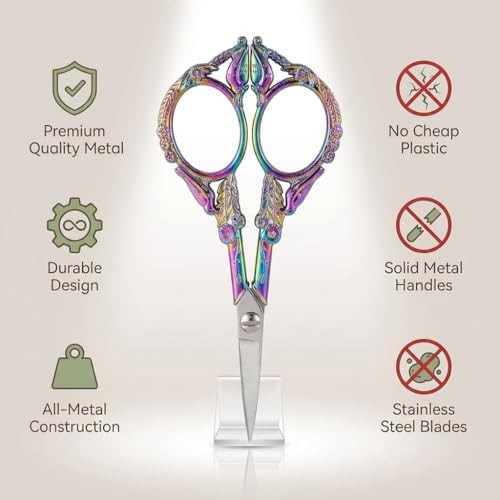 Crochet Scissors with Cover – Vintage Small Embroidery Scissors, Sharp Sewing Scissors for Yarn Thread Craft Needlework, Pretty Gift for Crocheter Quilter, 4.6 Inch 2 Pack