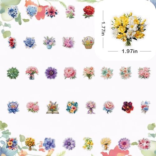 Ychsring Sparkly Botanical Floral Stickers - 50 Pcs Clear PET Glitter Nature Plant Flower Stickers for Scrapbooking, Journal, Collage - Holographic Transparent for Resin, Craft, Scrapbook Supplies