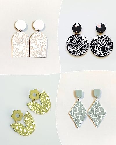 Puocaon Clay Silk Screen Stencil - 10 Pcs Marble Pattern Reusable for Polymer Clay Jewelry Making, Terrazzo Fluid Trendy Tools, Earrings