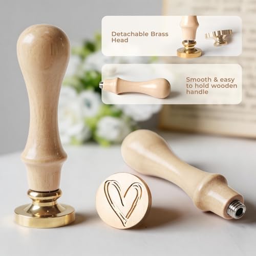 Heart Wax Seal Stamp, 3D Embossed Relief Carving Head and Wood Handle for Wax Seal Stamp Kit, Decor ffor Thanksgiving Card/Envelope/Gift Wrap/Wedding Engagement Party Invitation