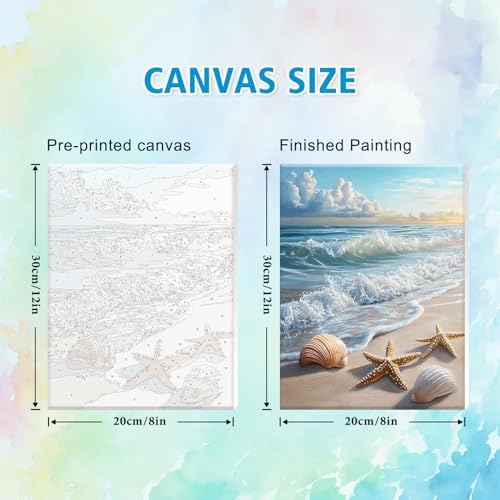 Amaieuin Beach Paint by Numbers with Frame Easel,Paint by Number Adult,Beach Adult Paint by Numbers for Home Wall Art Decor 12x8in