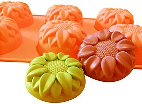 2 Pack 6 Cavity Sunflower Silicone Molds Muffins Brownies Soap Baking Trays | Flexible reusable design creates cornbread cheesecake panna cotta pudding gelatin desserts and jello shots with quick release