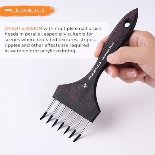 Multi-Head Round Comb Brush Set - Fuumuui 3Pcs Professional Synthetic Brushes, Designed for Textures and Special Effects for Acrylic Painting, Oil & Watercolor - Texture Brushes, Short Handle