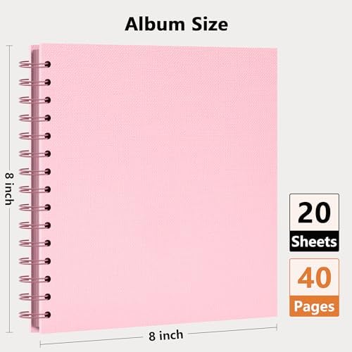 Vienrose Scrapbook Album,40 Pages,8x8 Inch,Candy Pink