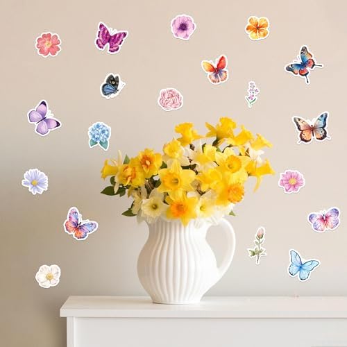 LINAYE 24 Sheets Butterfly Flower Stickers for Kids Adults, Spring Butterfly Flower Decorative Stickers Bulk for Crafts Envelops Scrapbooking, Butterfly Party Favors Supplies for Kids Classroom