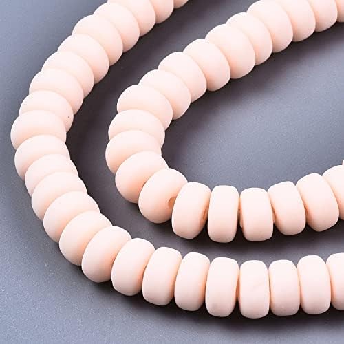 Beadthoven 10 Strands 6mm Vinyl Clay Heishi Beads Pink Bisque Rondelle Flat Round Disc Polymer Clay Beads Loose Handmade Spacers for DIY Necklace Surfer Bracelet Jewelry Making Supplies 3mm Thick