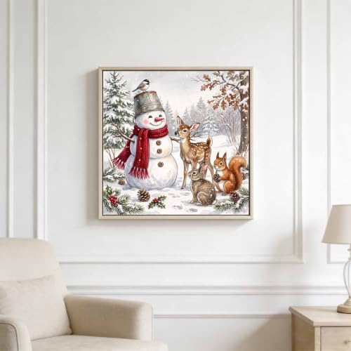 Christmas Diamond Art Kits for Adults,Snowman with animals Diamond Painting