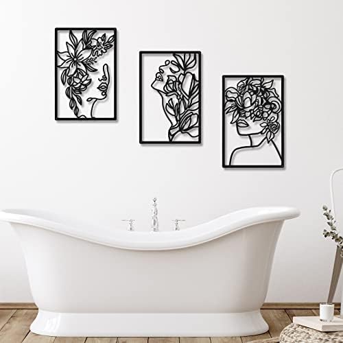 CHENGU 3 Pieces Metal Minimalist Abstract Woman Wall Art Line Drawing Wall Art Decor Single Line Female Home Hanging for Kitchen Bathroom Living Room
