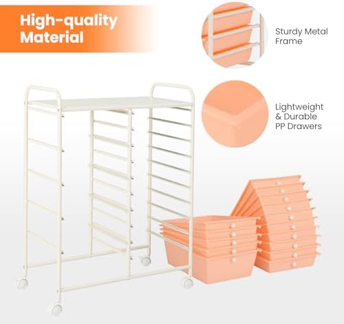Giantex 15 Drawers Rolling Cart, Classroom Organizers, Storage Cart with Wheels, for Teacher Office Home School Supplies Tool Craft Art Paper