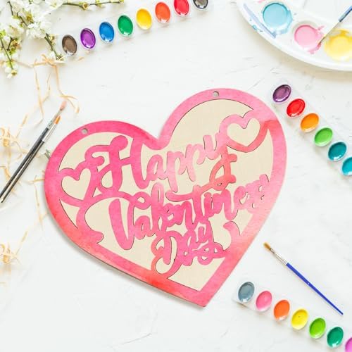 Large Size 12" Wooden Heart Ornaments to Paint, Valentine's Day DIY Blank Unfinished Wreaths Front Door Sign Decorations Heart Ornament Door Hanging Sign Plaque Crafts 3PCS