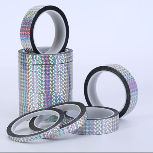 Self-Adhesive Holographic Reflective Tape Prism Tape Holographic Reflective Tape for Keep Birds Away, Craft Projects, DIY Art, Home, Daily Use (Silver, 1 Inch x 55 Yard)
