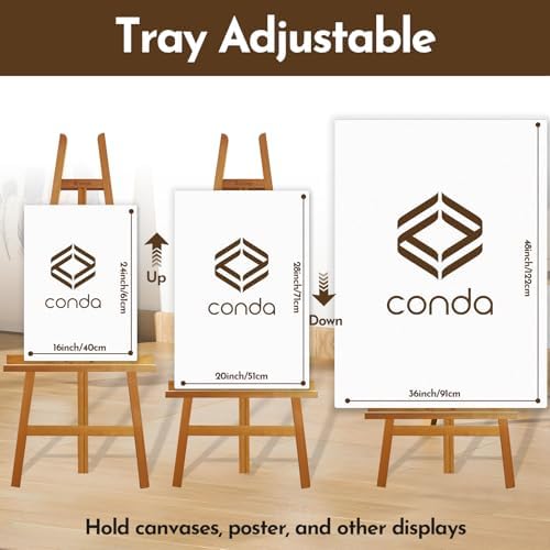 Heavy Duty A-Frame Wood Easel Stand - Adjustable Studio Easel Holds Large Canvas, Mirror, Wedding Sign Up to 90 Inches, Floor Display Easel for Artists & Events, Natural Beechwood