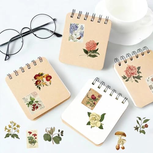50Pcs Vintage Plant Stickers Pack, Aesthetic Flowers Stickers for Scrapbook Journaling Water Bottle Kindle Laptop Skateboard Guitar, Waterproof PET Transparent Sticker