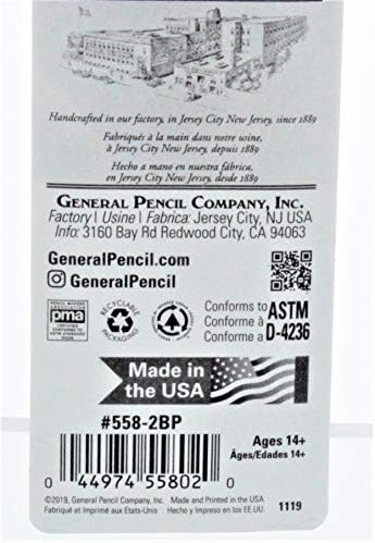2-Pack - General Pencil 5582BP Charcoal White Pencils 2/Pkg-2B