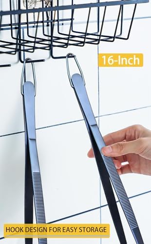 JETKONG 2 Pcs 16-Inch Heavy Duty Cooking Tweezers Extra Long Stainless Steel Kitchen Tweezers Large Plating Tongs (Navy Blue)