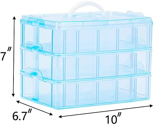 Sooyee 3-Tier Craft Storage Organizer Box Plastic,Blue