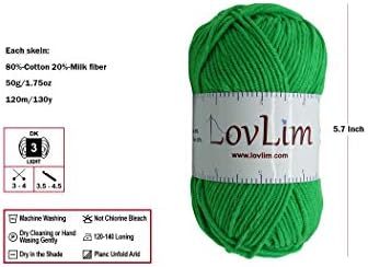 Yarn Pack, 2 skeins of 50g Each, Soft Cotton Yarn for Crochet and Knitting, Craft DK Amigurumi Yarn (Grass Green)