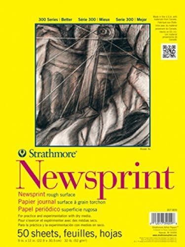 Strathmore 300 Series Newsprint Paper Pad, Tape Bound, 50 Sheets (32lb/52g) Art Paper for Adults and Students - Practice Sketching with Charcoal, Graphite and Pencil 14x17 (Pack of 12)