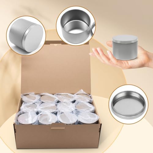 24-Pack 8oz Candle Tins with Lids, Metal Candle Jars for Candle Making, Empty Containers Vessels Bulk for Small Business & Beginners DIY Storage -Silver