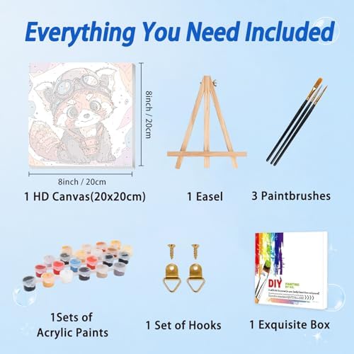 AUKELHJ Paint by Numbers Kit for Kids with Frame, Raccoon, 8X8 inch