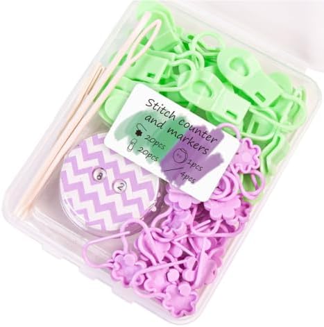 Knitting Loop Clip and Row Counter Set with Locking and Bulb Markers, Large-Eye Yarn Finishing Tools, Storage Case