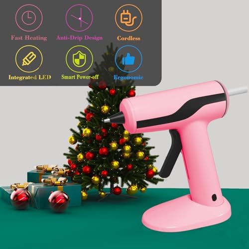 MONVICT Cordless Hot Glue Gun Kit, USB-C Rechargeable Mini Pink Glue Gun