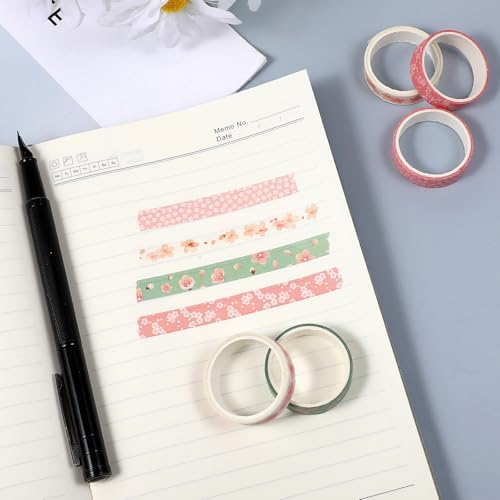 5 Rolls Sakura Washi Tape Set Floral Decorative Tapes Cute Flowers Patterns Tape Japanese Arts Adhesive Tapes Modern Arts Masking Tapess for Art DIY Crafts Journals Scrapbooking Wrapping