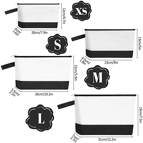 10 Pieces Cotton Canvas Makeup Bag with Bottom and Strap, Multi-Purpose Cosmetic Bag with Zipper Travel Toiletry Pouch, Blank DIY Craft Bag (White&Black, S)