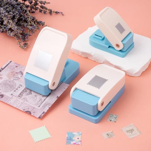 3 Pcs Stamp Punch, 1 x 0.8 Inch / 0.6 x 0.5 Inch Rectangle Postage Stamps Punch, 1 x 1Inch Square Stamps Hole Puncher, Stamp Cutter Hole Punches, StampPunch Tools Card Making, Paper Punches StampShape