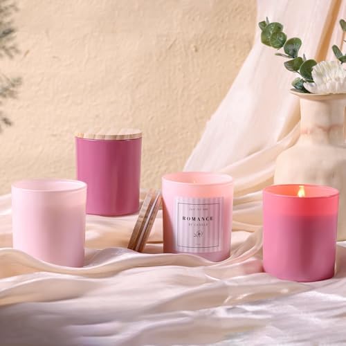 12Pcs Assorted Pink Candle Jars for Making Candles, 10oz Empty Jars with Bamboo Lids and Labels, Glass Candle Jars for Candle Making Supplies, Candle Containers for DIY Gifts