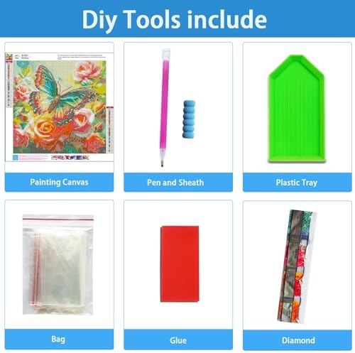 TYPUSOK Butterfly Diamond Art Kits for Adults,Round Full Drill 5D Diamond Painting Kits for Beginners,Flower DIY Diamond Dots Pictures Gem Art Kit,Home Wall Decor 13.78x13.78in