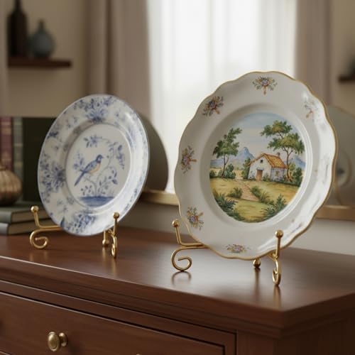 10 Pcs 8 Inch Plate Stands for Display, Gold Iron Small Easels