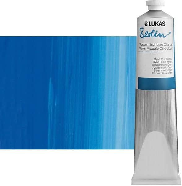 Lukas Berlin Pro Artists Water Mixable Oil Paint 200 ml Tube Primary Blue, Water Soluble, Lightfast Pigments, Quick Drying, Easy Clean-Up, Eco-Friendly, Professional Quality, 40 Color Range