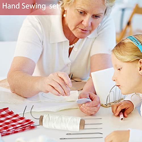 55 Yards Waxed Thread with 7 Leather Sewing Needles, White