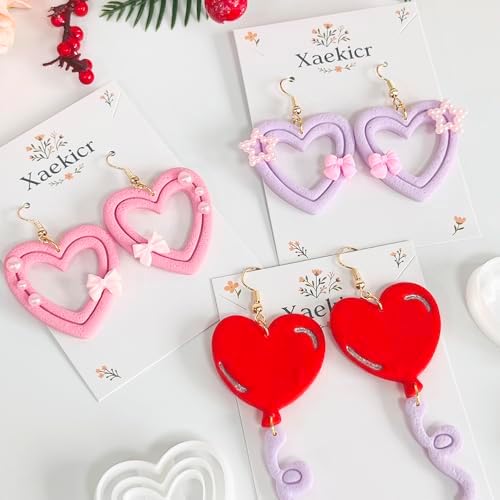 Xaekicr Heart Balloon Polymer Clay Cutters Set – 3Pcs Clay Earring Cutters for DIY Jewelry, Love Shape Clay Tools and Polymer Clay Molds