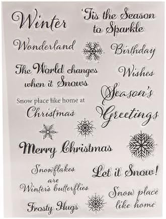 Merry Christmas Winter Blessing Snowflakes Birthday Clear Stamps Transparent Silicone Stamp Album Cards Rubber Stamp for Card Making Decoration and DIY Scrapbooking