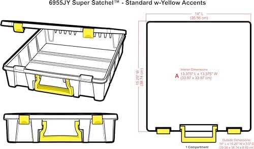 ArtBin Super Satchel 1-Compartment Craft Storage Box, Yellow Latches | One Open Compartment, 15.2 x 8 x 6.2 Inches, Secure Latches, Stackable, Clear Durable Polypropylene