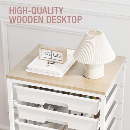 TOOLF Rolling Storage Cart with 8 Drawers,White | Utility Cart on Wheels with Wooden Tabletop,Teacher Organization for Classroom, Art Cart for Office,Bedroom,Craft Room
