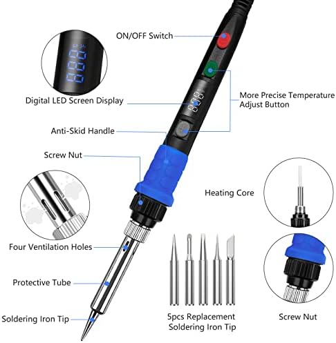 Soldering Iron Kit, 90W LED Digital Solder Iron Kit with Ceramic Heater, 110V Welding Tools with Smart Temperature Control, Auto Sleep, Temp Calibration, C/F, Accurate 176ā-896ā