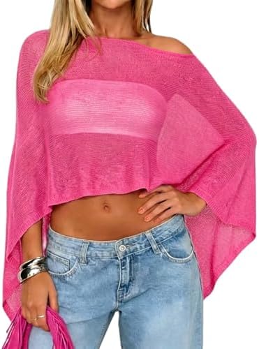 Women Sheer Poncho Top Knit Crochet Irregular Shrug Bolero Shawl Lightweight See Through Beach Cover Up