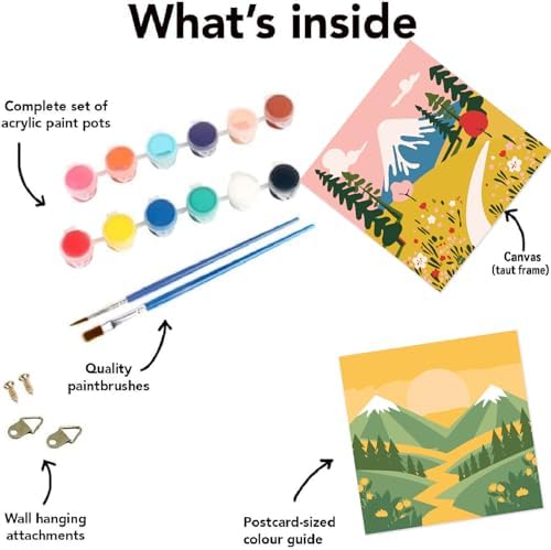 FQOVKYN 4 Packs Paint by Numbers Kit for Adults with Frame, DIY Landscape Adult's Paint by Number on Canvas, Mountain Oil Painting Kits for Home Wall Decor 8x8 Inch