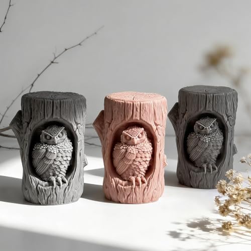 Konrisa Candle Making Molds,Tree Stump Owl Silicone Candle Molds for Resin Candle Soap,Epoxy Resin Casting Molds, DIY Cylinder Candle