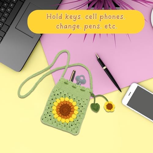 Pnytty Crochet Kit for Beginners, Sunflower Phone Bag Crochet Kit for DIY