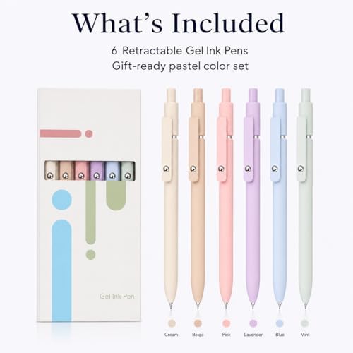 ACEES Gel Pens, 6 Pcs Retractable Quick Dry Black Ink Pen, 0.5mm Fine Point