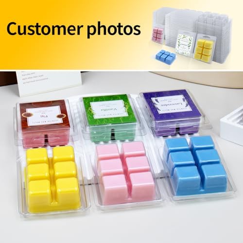 MGLIFEUL Wax Melt Container Clamshell Packaging Mold Box with Packaging Box | Plastic Clear Empty Wax Candle Melt Tart Packaging Cube Container Clamshell Mold Holder Organizer Empty Shape Bulk wth Lid