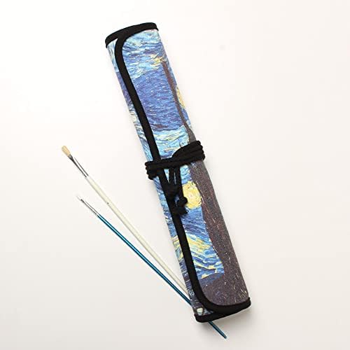 Funny live Paint Brush Holder Art Supplies, Artist Brush Holder & Storage Organizer Roll-Up Case Bag, Protect Acrylic Oil Watercolor Paintbrushes (Starry Night 20 Slot Pockets)